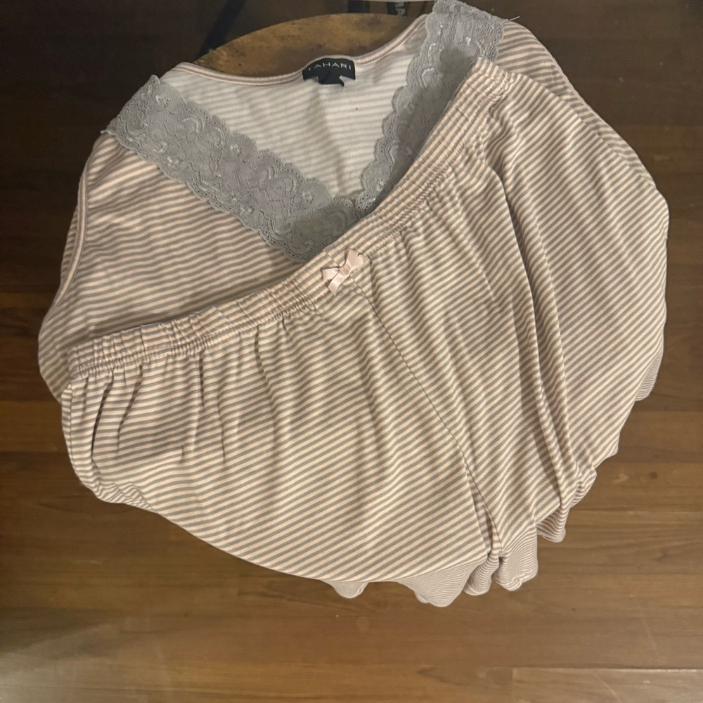Tahari Beige Striped Lace Pajamas